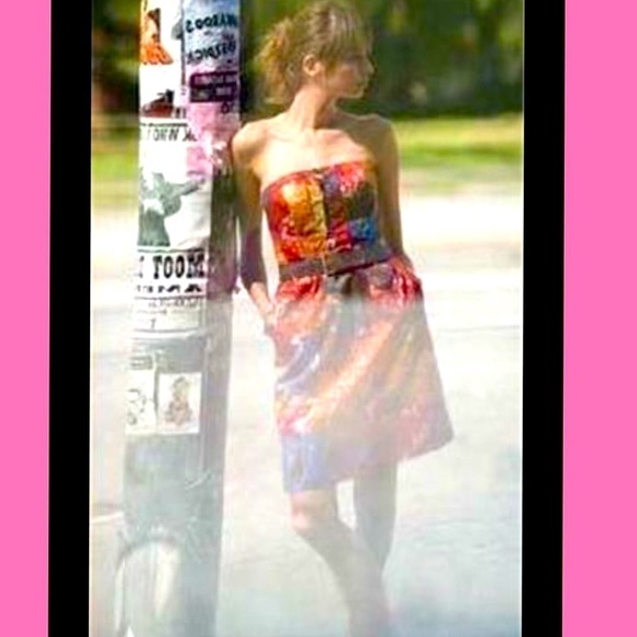 MOULINETTESOEURS anthro watercolor strapless dress. size L. D/A185/M - Picture 3 of 7